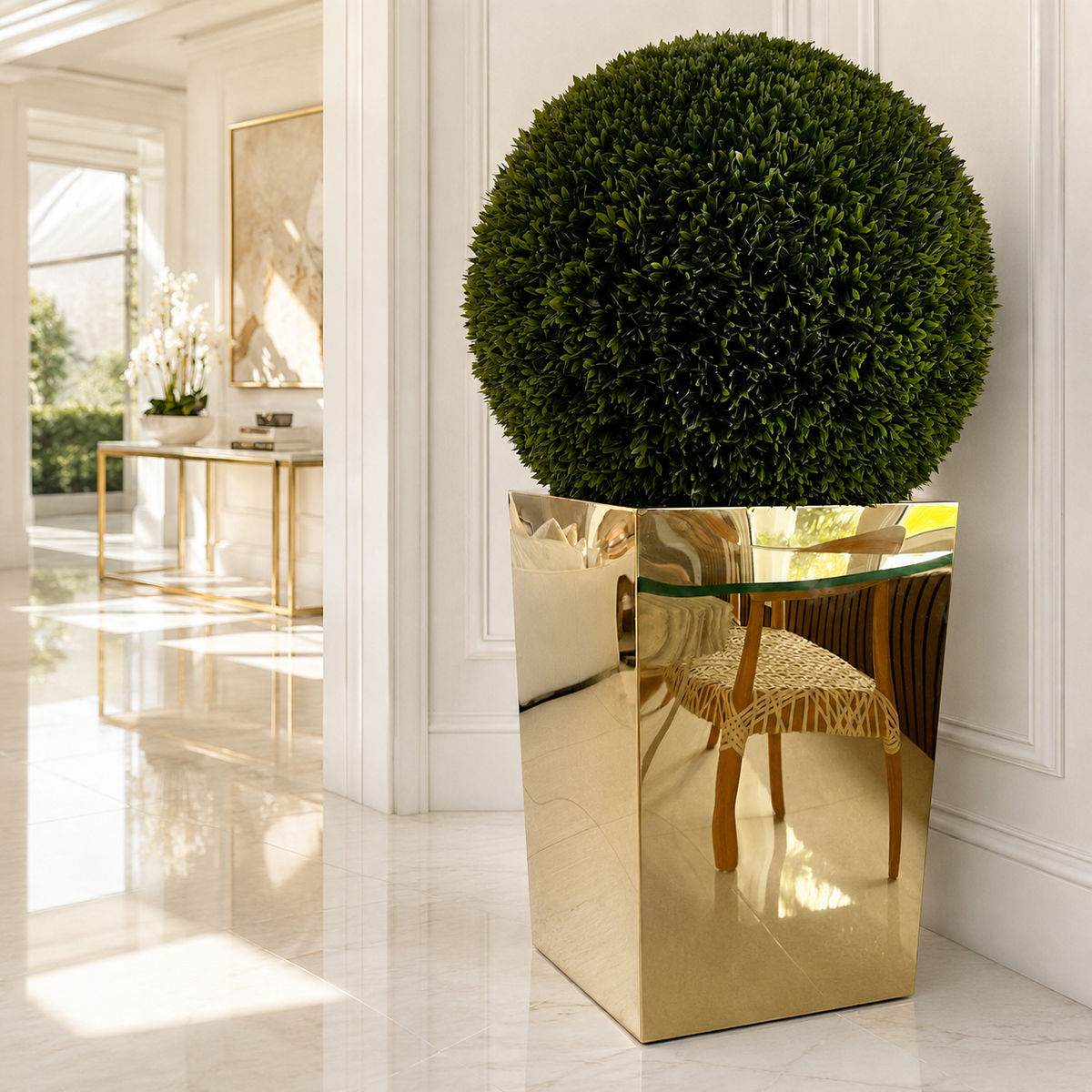Topiario 51 cm en Cubo Dorado