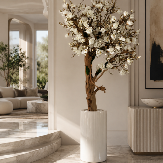 Magnolia en Macetero St. Tropez Beige Lacado para decoración de interiores | Vareluma