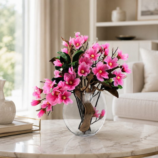 Magnolias Rosas en Jarrón Luna para decoración de interiores | Vareluma