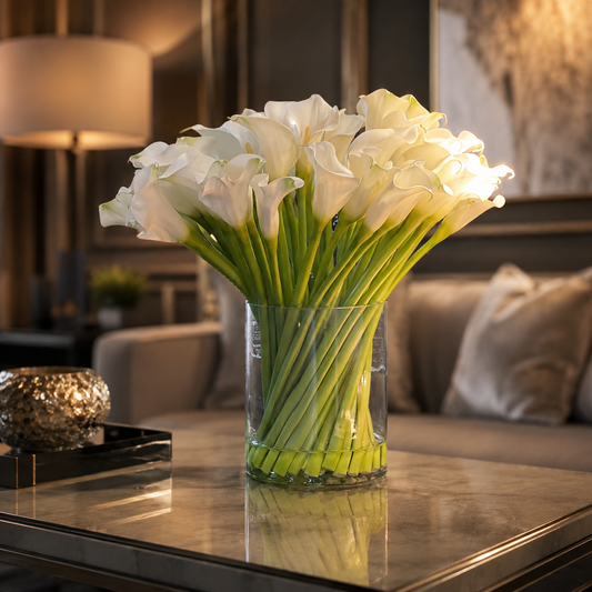 Calas Blancas en Cilindro de Vidrio para decoración de interiores | Vareluma