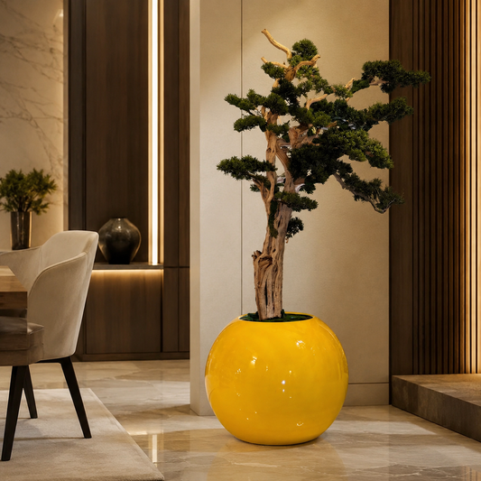 Bonsái Colgante en Jarrón Globo Amarillo Azafrán para decoración de interiores | Vareluma