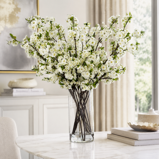 Flores de Cerezo Blanco en Cilindro de Vidrio para decoración de interiores | Vareluma