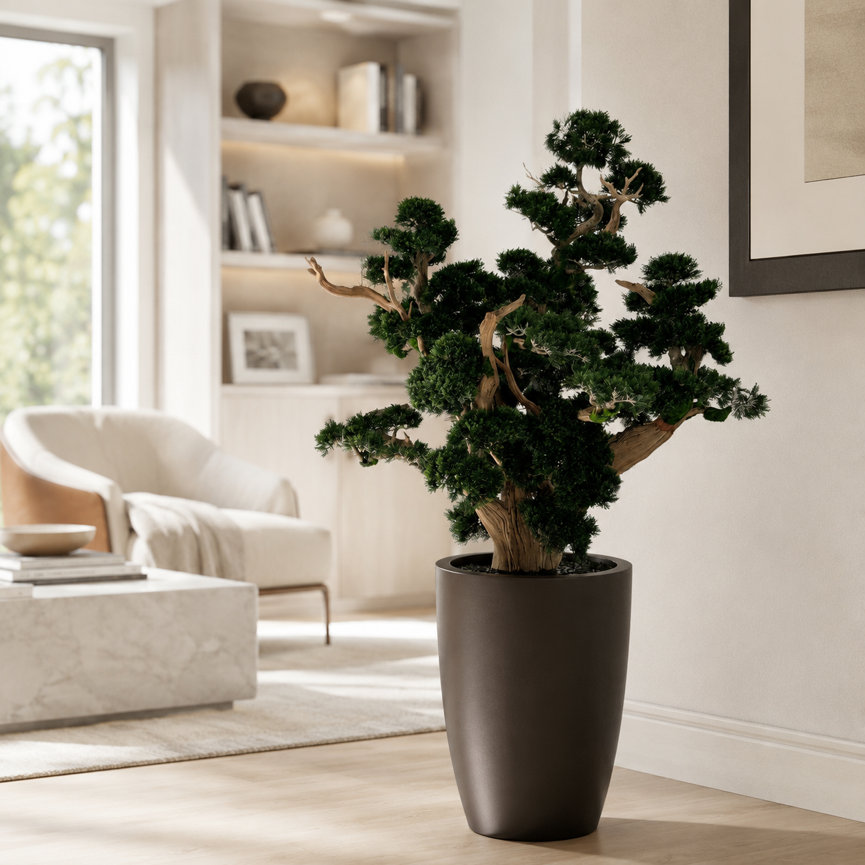 Bonsái de Gran Formato en Macetero Brannan Marrón Mate para decoración de interiores | Vareluma