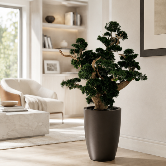 Bonsái de Gran Formato en Macetero Brannan Marrón Mate para decoración de interiores | Vareluma