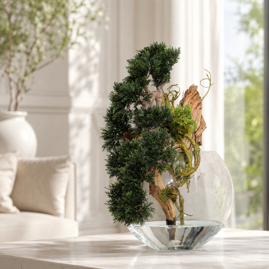 Bonsái Cedro Colgante en Jarrón Luna para decoración de interiores | Vareluma