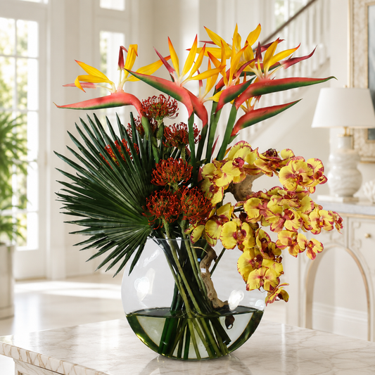 Flores Tropicales en Jarrón Luna para decoración de interiores | Vareluma