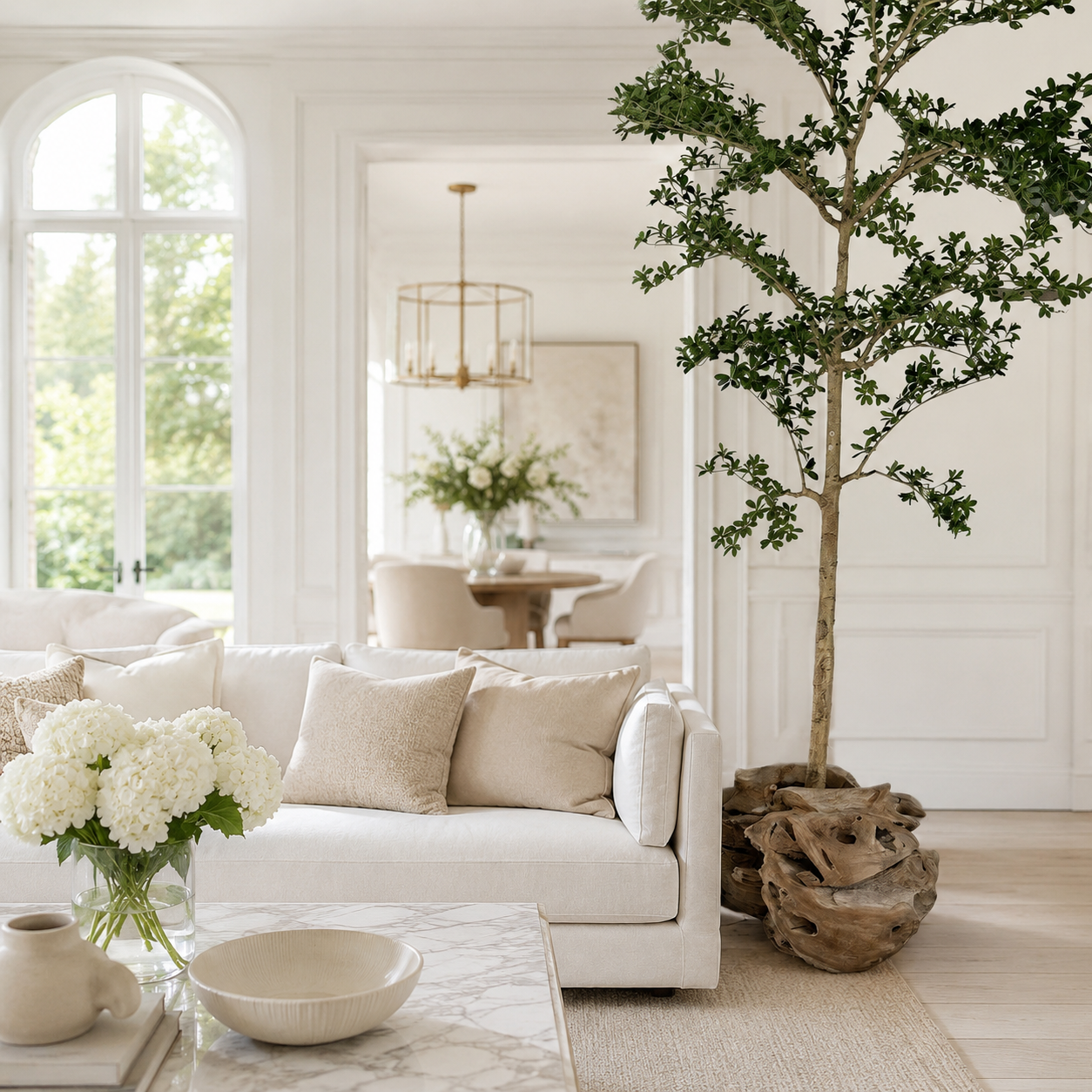 Árbol Lady Shady 274 cm en Macetero de Teca Tallado para decoración de interiores | Vareluma