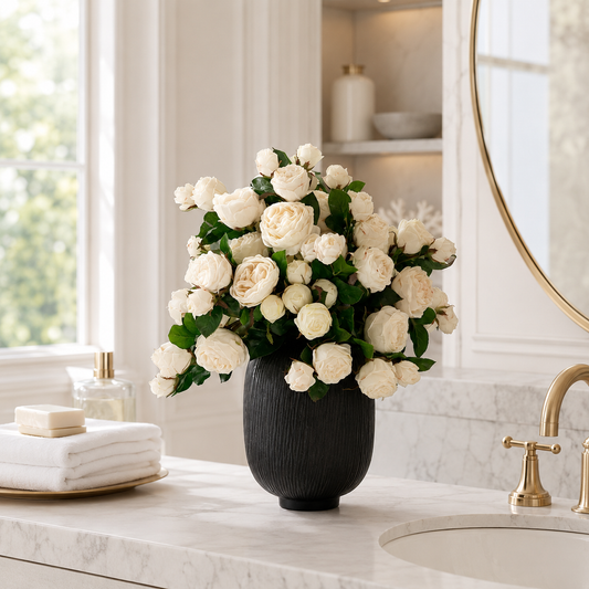 Rosas Blancas en Jarrón Maxim para decoración de interiores | Vareluma