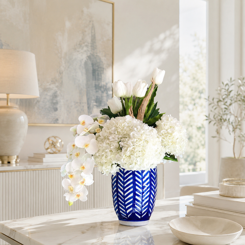 Composición Mixta en Jarrón Inca Rayado para decoración de interiores | Vareluma
